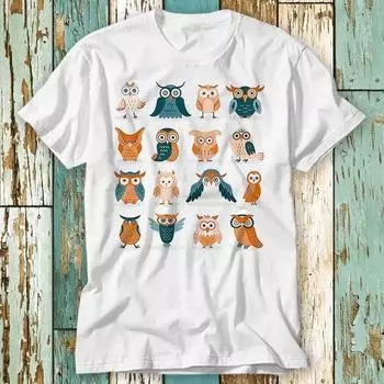 230 Gsm 100% Cotton Cute Owls List Owl T Shirt Top Design Unisex Ladies Mens Tee Retro Fashion Vintage Shirt S888 XXS белый