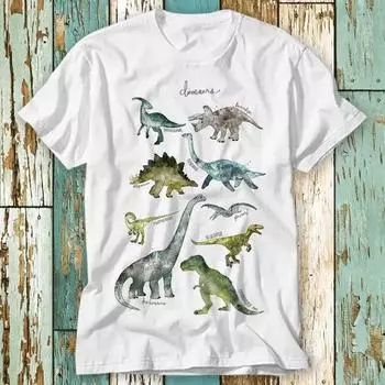 230 Gsm 100% Cotton Dinosaurs Names Pictures T Shirt Top Design Unisex Ladies Mens Tee Retro Fashion Vintage Shirt S752 XXS белый