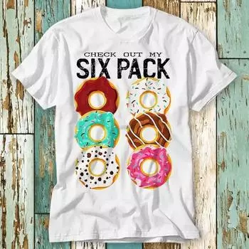 230 Gsm 100% Cotton Donut Six Pack Gym Fitness T Shirt Top Design Unisex Ladies Mens Tee Retro Fashion Vintage Shirt S817 XXS белый