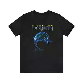 230 Gsm 100% Cotton Ecco The Dolphin Sega Genesis Pixel Art Unisex Short Sleeve Tee T Shirt XXS чёрный