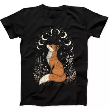 230 Gsm 100% Cotton Folklore Fox Floral Cottage Best Seller Funny Gift Black Tee T Shirt B322 XXS чёрный
