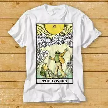 230 Gsm 100% Cotton Frogtoad The Lovers Tarot Card T Shirt Cult Movie Retro Vintage Top Tee 2439 XXS белый