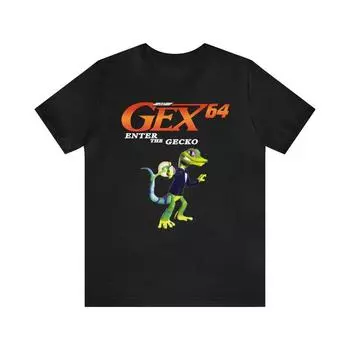 230 Gsm 100% Cotton Gex 64 Enter The Gecko N64 Cover Art Retro Style Unisex Short Sleeve Tee T Shirt XXS чёрный