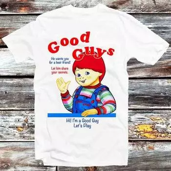 230 Gsm 100% Cotton Good Guys Chucky Childs Play Horror Cult 80S Film T Shirt Vintage Retro Cool Gift Mens Womens Unisex Cartoon Anime Top Tee B550 XXS белый