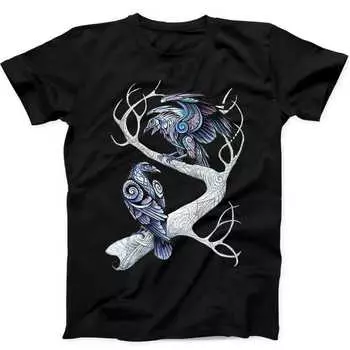 230 Gsm 100% Cotton Hugin And Munin Ravens Norse Mythology Viking God Odin Gift Black T Shirt B85 XXS чёрный