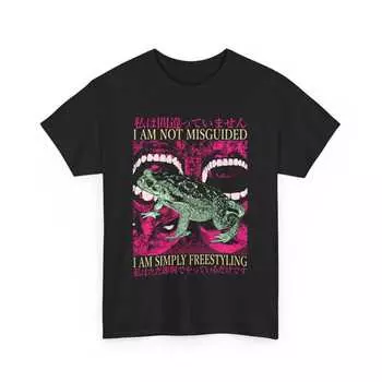 230 Gsm 100% Cotton I Am Not Misguided Vintage Japanese Frog T Shirt XXS чёрный