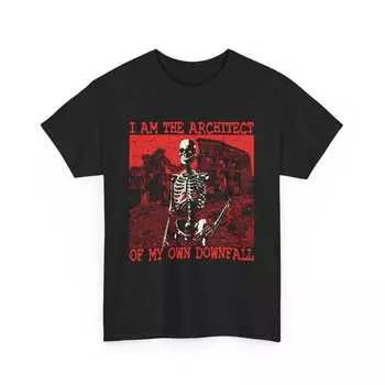 230 Gsm 100% Cotton I Am The Architect Of My Own Downfall Funny Skeleton T Shirt XXS чёрный