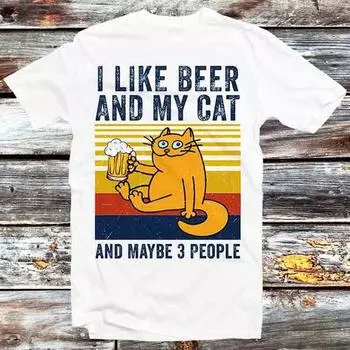 230 Gsm 100% Cotton I Like Beer My Cat Maybe 3 People T Shirt Vintage Retro Cool Gift Mens Womens Unisex Cartoon Anime Top Tee B793 XXS белый