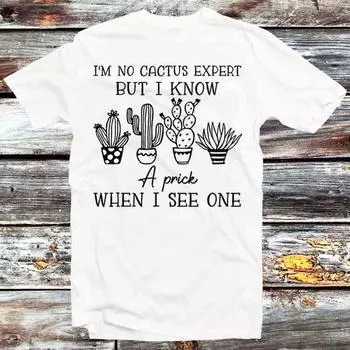 230 Gsm 100% Cotton I M No Cactus Expert But I Know A Prick When I See One T Shirt Vintage Retro Gift Mens Womens Unisex Cartoon Anime Top Tee B1159 XXS белый