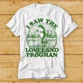 230 Gsm 100% Cotton I Saw The Loveland Frogman Frog Toad Best Seller T Shirt Cult Movie Retro Vintage Top Tee 1981 XXS белый