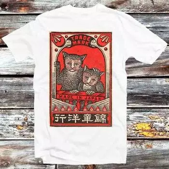 230 Gsm 100% Cotton Japan Cat Evolution Japanese Matches T Shirt Vintage Retro Cool Gift Mens Womens Unisex Cartoon Anime Top Tee B1032 XXS белый