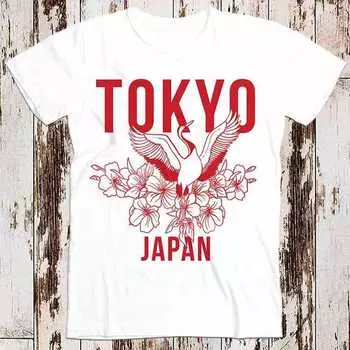 230 Gsm 100% Cotton Japanese Bird T Shirt Tokyo Japan Flowers Men Women Unisex Top Tee Gift 1479 XXS белый