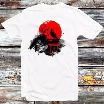 230 Gsm 100% Cotton Japanese Birds Sunset Sakura Bonzai Tree T Shirt Vintage Retro Cool Gift Mens Womens Unisex Cartoon Anime Top Tee B1033 XXS белый