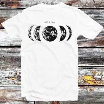 230 Gsm 100% Cotton Just A Phase Moon Phases Shirt Full Moon Lunar Moon Best Gift 80S Retro Vintage Trend Style Top Tee Men Women Unisex B126 XXS белый