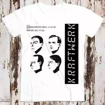 230 Gsm 100% Cotton Kraftwerk Promo Label Computer World Love Cool Gift Vintage Men Women Unisex T Shirt 8004 XXS белый