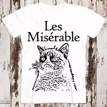 230 Gsm 100% Cotton Les Miserable Le Grumpy Cat Best Seller T Shirt Music Retro Top Tee Gift Cool Unisex 8572 XXS белый