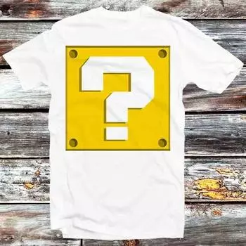 230 Gsm 100% Cotton Mario Question Mark Block Box Parody T Shirt Vintage Retro Gift Mens Womens Unisex Cartoon Anime Top Tee B1256 XXS белый