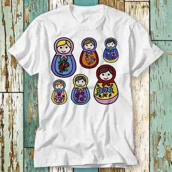 230 Gsm 100% Cotton Matryoshka Russian Stacking T Shirt Top Design Unisex Ladies Mens Tee Retro Fashion Vintage Shirt S909 XXS белый