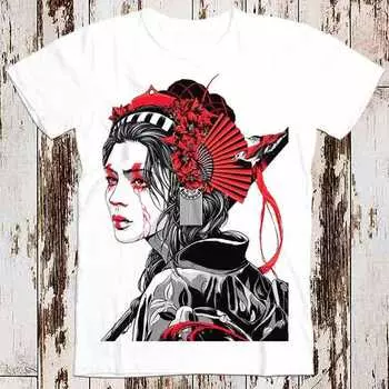 230 Gsm 100% Cotton Mecha Geisha Japanese Art Drawing Super Cool Best Gift Top Tee T Shirt 8811 XXS белый
