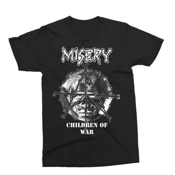 230 Gsm 100% Cotton Miserychildren Of War2 Sided T Shirt Punk Crust Dark Anarcho Doom XXS чёрный