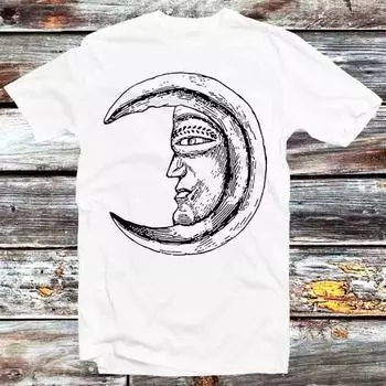 230 Gsm 100% Cotton Moon Face Phase Art Drawing T Shirt Vintage Retro Cool Gift Mens Womens Unisex Cartoon Anime Top Tee B1043 XXS белый