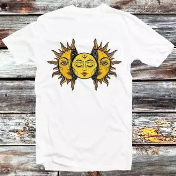 230 Gsm 100% Cotton Moon Inside Of The Sun Tarot Psychedelic T Shirt Vintage Retro Cool Gift Mens Womens Unisex Cartoon Anime Top Tee B836 XXS белый