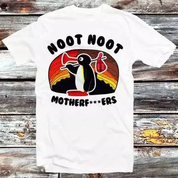 230 Gsm 100% Cotton Noot Noot Pingu Motherfckers T Shirt Vintage Retro Cool Gift Mens Womens Unisex Cartoon Anime Top Tee B453 XXS белый