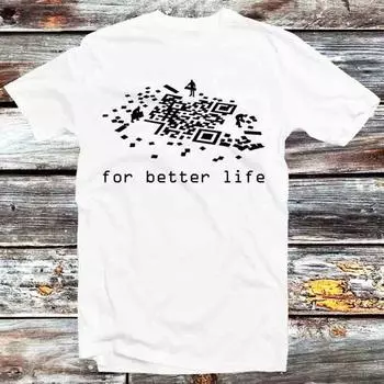 230 Gsm 100% Cotton Qr Code Barcode Sense Of Humour For Better Life T Shirt Vintage Retro Cool Gift Mens Womens Unisex Cartoon Anime Top Tee B1054 XXS белый