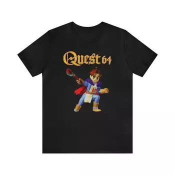 230 Gsm 100% Cotton Quest 64 N64 Pixel Art Retro Style Unisex Short Sleeve Tee T Shirt XXS чёрный
