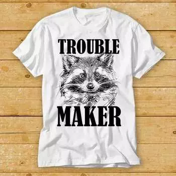 230 Gsm 100% Cotton Raccoon Trouble Maker Best Seller Gift Tee Best Seller Meme Gift T Shirt 1956 XXS белый