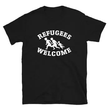230 Gsm 100% Cotton Refugee Welcome Shirt XXS чёрный