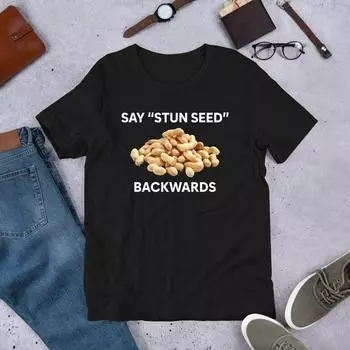230 Gsm 100% Cotton Say Stun Seed Backwards Deez Nuts Funny Meme Shirt Ironic Shirt Gag Gift Oddly Specific Unhinged Shirt Cursed Cringe Dumb Shirt XXS чёрный