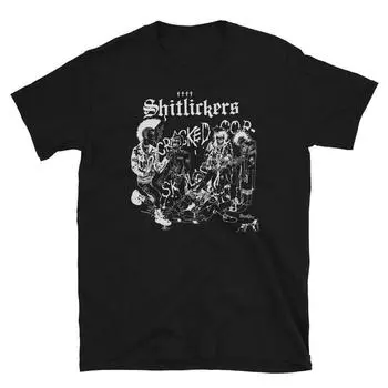 230 Gsm 100% Cotton Shitlickers Cracked Cop Skulls Shirt XXS чёрный