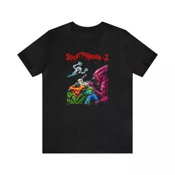 230 Gsm 100% Cotton Splatterhouse 2 Sega Genesis Retro Style Pixel Art Unisex Short Sleeve T Shirt XXS чёрный