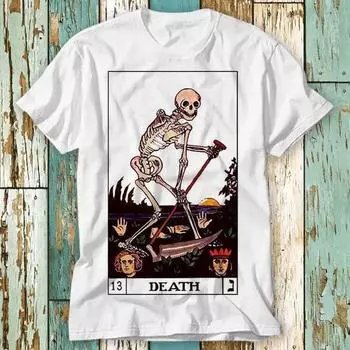 230 Gsm 100% Cotton Tarot Card Death Skeleton Fortune Teller T Shirt Top Design Unisex Ladies Mens Tee Retro Fashion Vintage Shirt S782 XXS белый