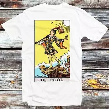 230 Gsm 100% Cotton Tarot The Fool Play Card T Shirt Vintage Retro Cool Gift Mens Womens Unisex Cartoon Anime Top Tee B1059 XXS белый