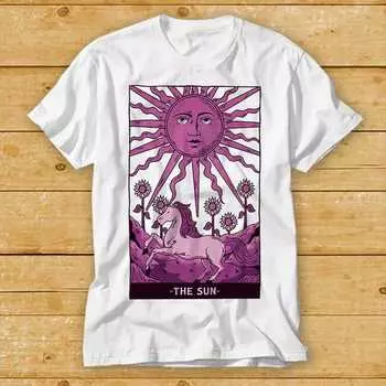 230 Gsm 100% Cotton The Sun The Horse Tarot Card Best Seller Gift Tee Meme T Shirt 1964 XXS белый
