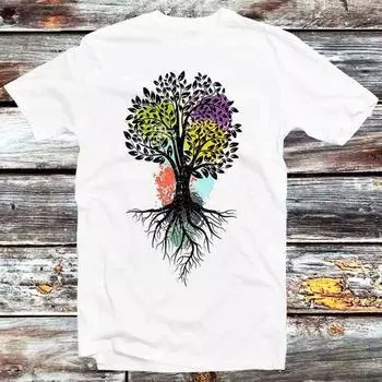 230 Gsm 100% Cotton Tree Nature Life Planet Green Earth Sun Moon T Shirt Vintage Retro Cool Gift Mens Womens Unisex Cartoon Anime Top Tee B918 XXS белый