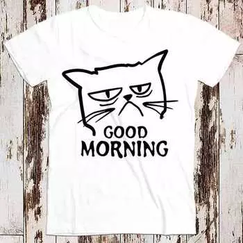 230 Gsm 100% Cotton Unimpressed Cat Good Morning Kitten Meow Pet Best Seller T Shirt Music Retro Top Tee Gift Cool Unisex 8662 XXS белый