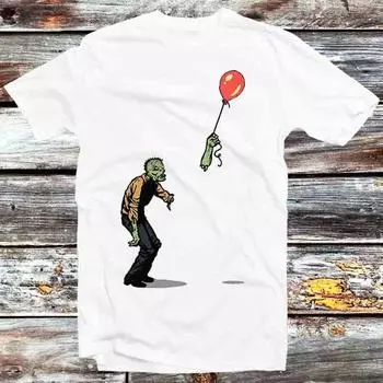 230 Gsm 100% Cotton Zombie Banksy Girl Heart Baloon T Shirt Vintage Retro Cool Gift Mens Womens Unisex Cartoon Anime Top Tee B928 XXS белый