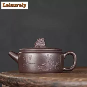230 мл чайники из фиолетовой глины Исин, ручной работы, большой калибр, чайник из сырой руды, фиолетовый глиняный чайник с заварником, чайный сервиз Zisha