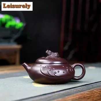 230 мл Древний Исинский фиолетовый глиняный чайник ручной работы из ихтиозавра, чайник из сырой руды, фиолетовый глиняный чайник, чайный сервиз Zisha, коллекция кафе, подарок