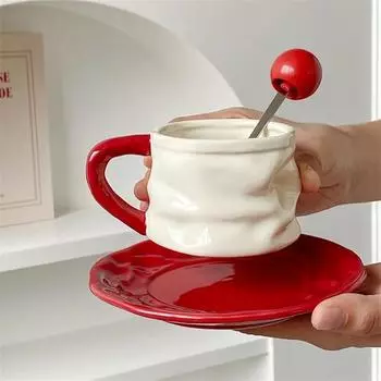 230 мл керамическая кружка изысканный гофрированный дизайн керамическая кофейная чашка и блюдце набор в европейском стиле чашка для послеобеденного чая романтический подарок 230ml