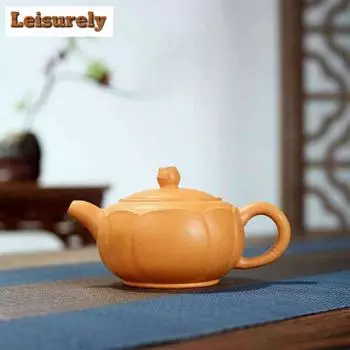 230 мл Винтажные чайники из фиолетовой глины Исин, ручной работы, горшок для лотоса, сырая руда, золотой срез, глиняный чайник с заварочным устройством, чайный сервиз Zisha, принадлежности