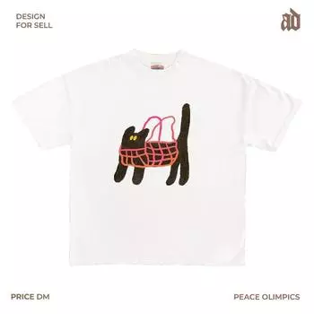230G Lightweight Shoulder Cute Black Cat Back Baskets Print Short Sleeve T-shirt Creative All-Match Casual Style Niche Style White XXL