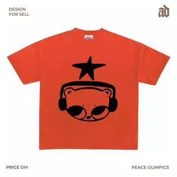 230G Lightweight Shoulder Design Chic Earphone Bear Cartoon Loose round Neck Short sleeve T-shirt Children s Fun Line Fragrant orange M
