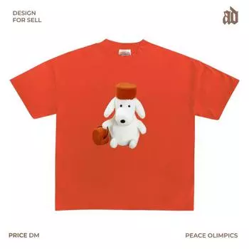 230G Lightweight Shoulder Dog Wear a Hat Cute Illustration round Neck T-shirt Cute Simple and Stylish Summer Selection Fragrant orange XXXL