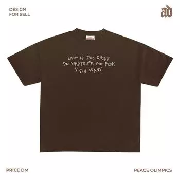 230G Lightweight Shoulder Letters Simple Life Too Short Loose Retro Daily Leisure Short sleeve T-shirt Top Mocha color M
