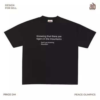 230G Lightweight Shoulder Style Funny Text Short Sleeve T-shirt Loose Casual Street Popular Simplicity Ins Style Easiest for Match Black M