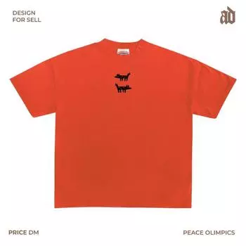 230G Lightweight Shoulder Style Heavy Loose Simple Puppy American Abstractionist Line Casual Short sleeve T-shirt Fragrant orange M